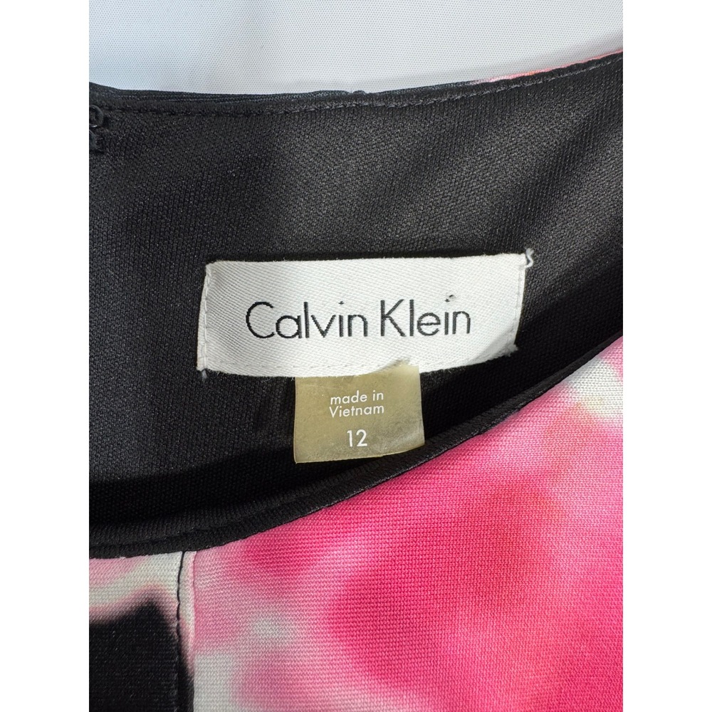 Calvin Klein Pink Orange Floral Scuba Fit Flare Dress - Picture 2 of 7